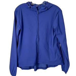 NEW WITH TAGS Iris & Ink Hooded Zip-Up Performance Jacket Patriot Blue Size XS